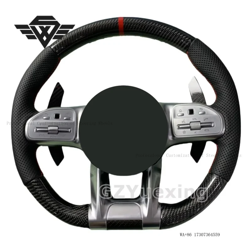 High Luxury Round Carbon Fiber Red Stitching Steering Wheel Suitable for Mercedes Benz AMG 809 W212 W176 W213 W211 W223