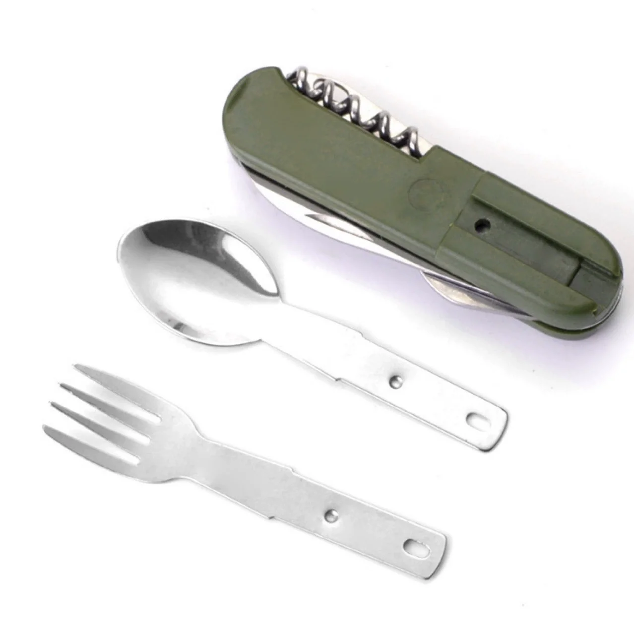 Stainless Steel 7-in-1 Camping Cutlery Set Foldable Multifunctional Outdoor Tableware with Fork Spoon Knife for Picnic Hiking