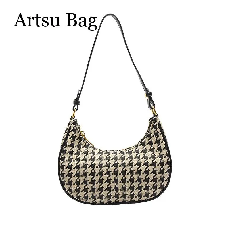 Retro Houndstooth Shoulder Handbag Korean Version Fashion Trendy Underarm Bag for Women Hobo Handbag Female Commuttting Bag