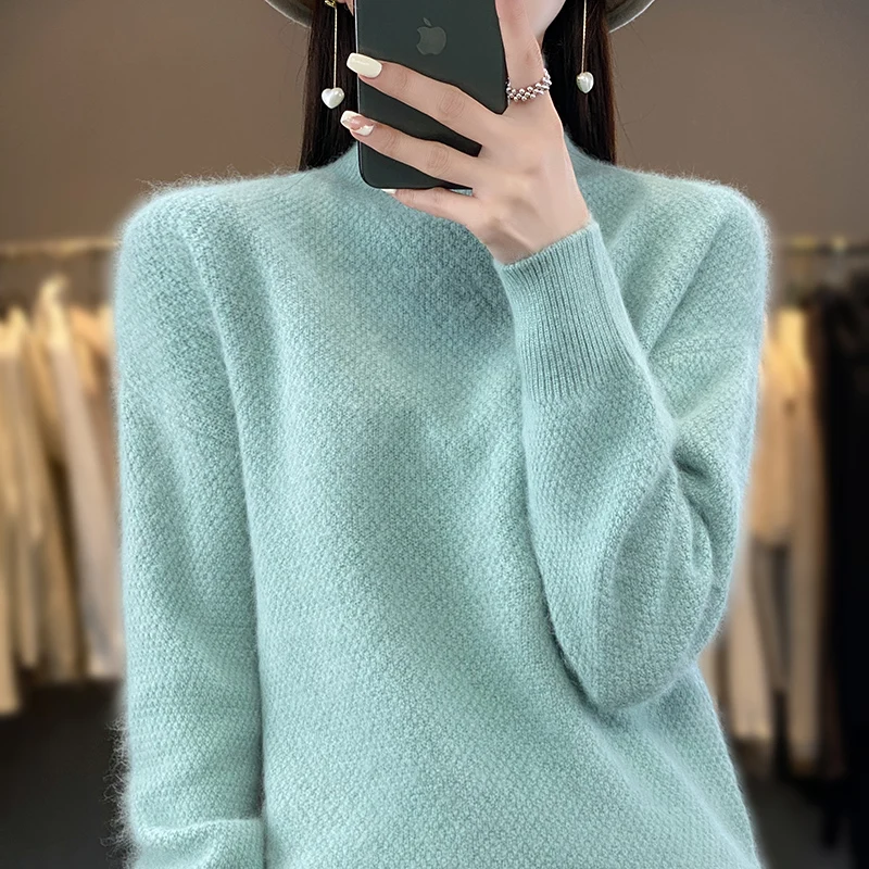 DjzDsm 100% Mink Cashmere New Pullover Sweater 2024 Autumn/Winter Half Turtleneck Loose And Wool Thickest Women's Base Sweater