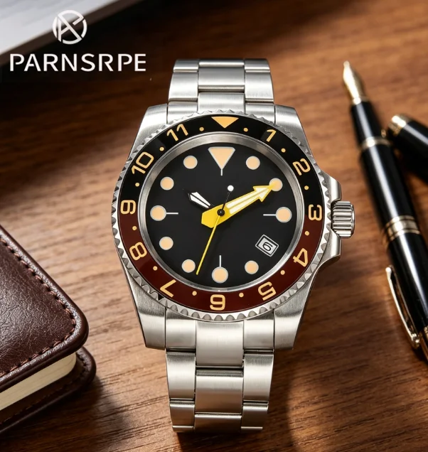 Hot Sale 40mm NH35 Fashion Men's Automatic Watch, Ceramic Bezel Sapphire Crystal Date Exhibition Back Steel Band, Gift Watch