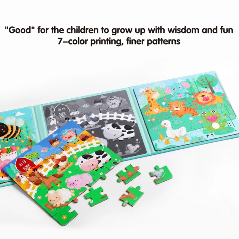 3 in 1 Magnetic Puzzle Book Toddler Toys Advanced Version Folding Jigsaw Dinosaurs Animal Travel Games Early Education Toys Gift