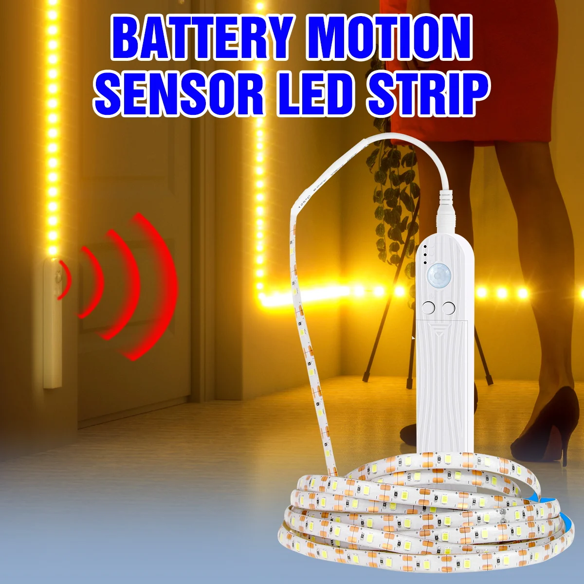 LED Lights Strip PIR Motion Sensor Kitchen Cabinet Tape Lamp Waterproof TV Backlight Bedside Wardrobe Lighting Battery Powered