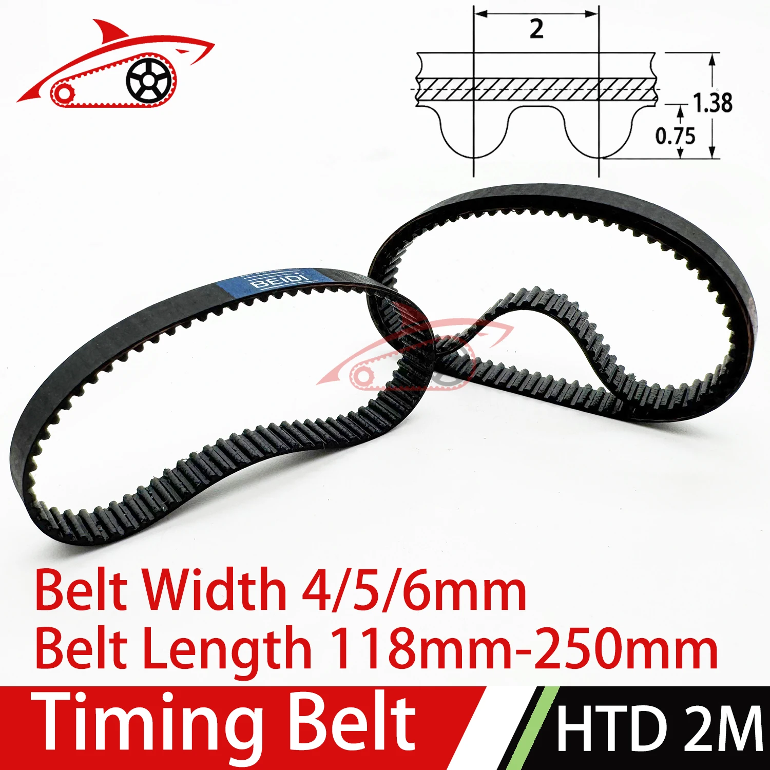 HTD 2M Timing Belt Width 4/5/6mm Length 118 120 124 126 130 136 142 158 160 166 176 178 180 218 250mm 2M-142 Rubber Sweeper Belt
