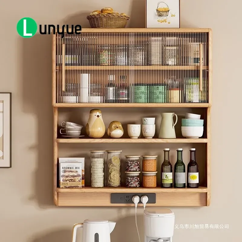 Solid Wood Wall Mounted Hanging Cabinet Dining Sideboard Storage Unit Compact Suspended Cupboard for Small Apartment Home