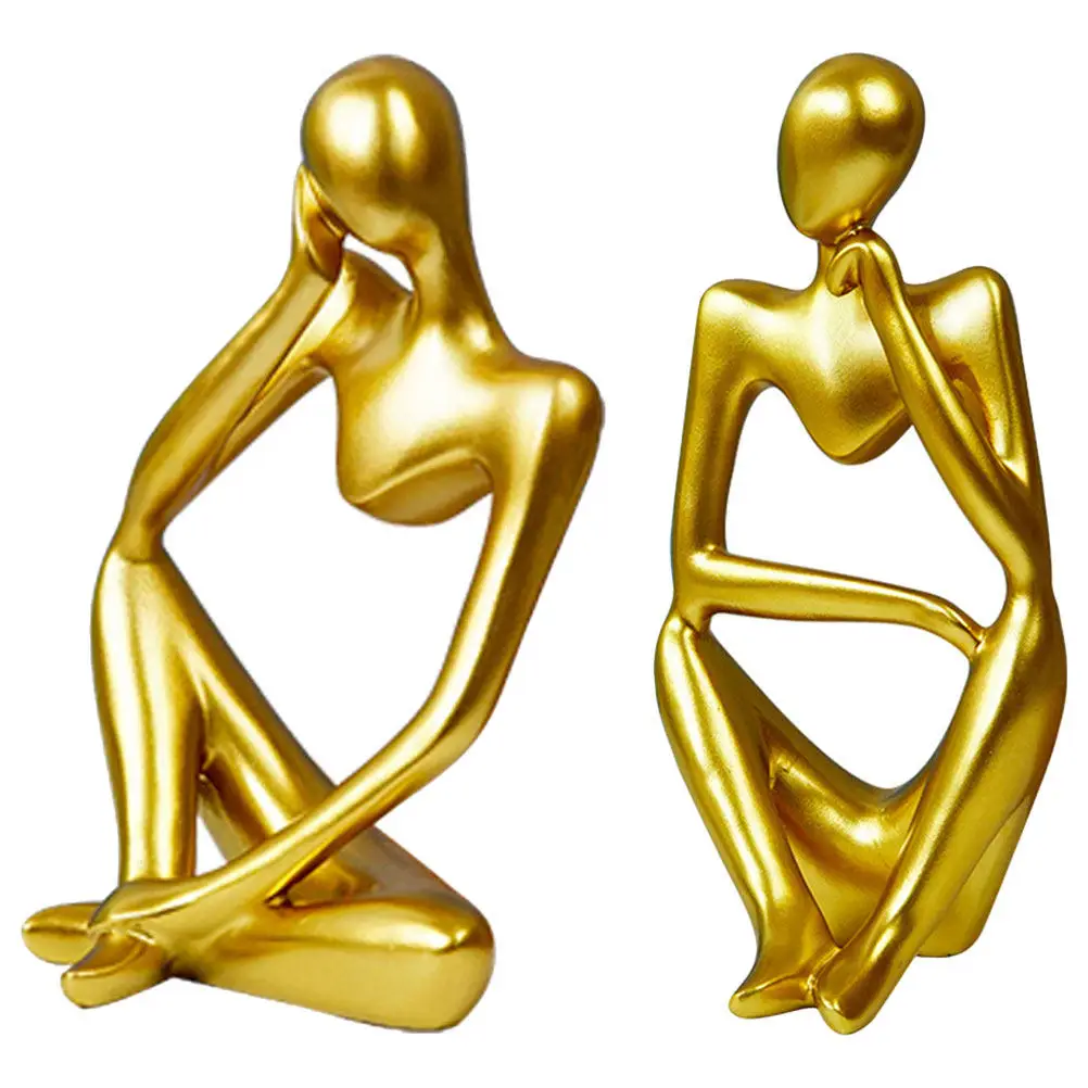 2Pcs Thinker Sculpture Abstract Resin Art Decor Desktop Ornament Living Room Office Table Thinker Statue Household Resin Craft