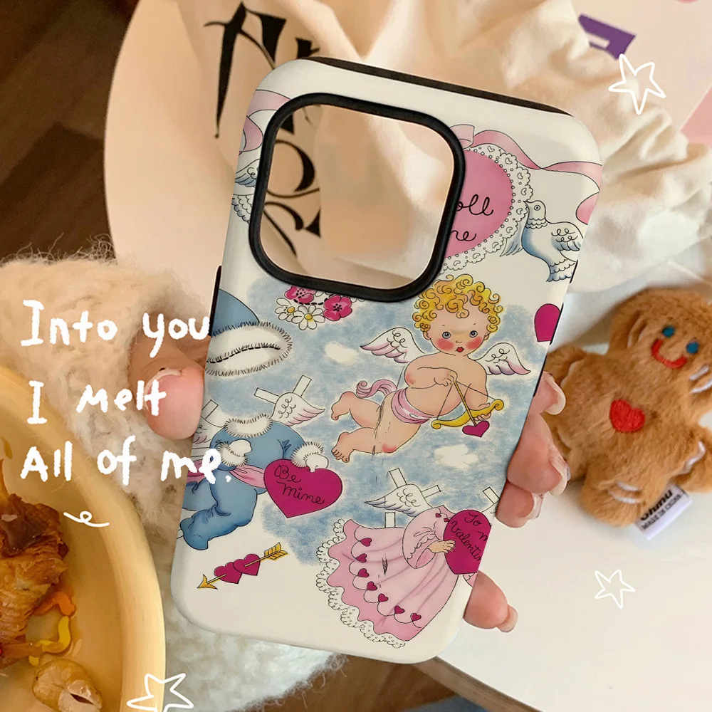 INS KOREAN Angel Baby Love Cartoon Case for IPHONE 16 ProMax 15 14 PLUS 13 12 11 PRO Plus XR Acrylic TPU Two in One Phone Cases