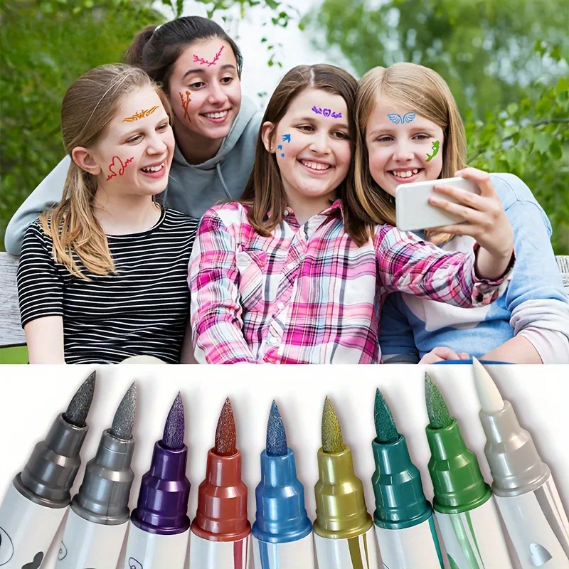 Temporary Tattoo Pen with Tattoo Templates Set,Body and Facial Coloring Tattoo Marker for Temporary Body Art