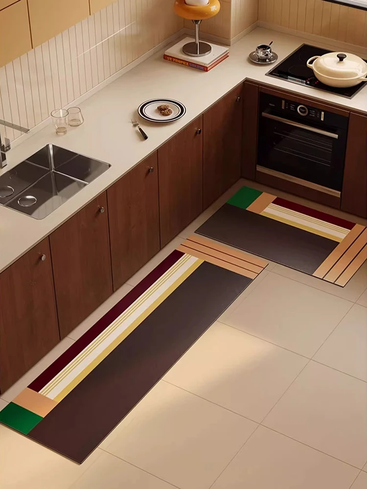 

Modern Geometric Rug Kitchen Non-slip Buffer Mats Artistic Decor Bathroom Drying Mat Soft Striped Luxurious PVC Absorbent Carpet