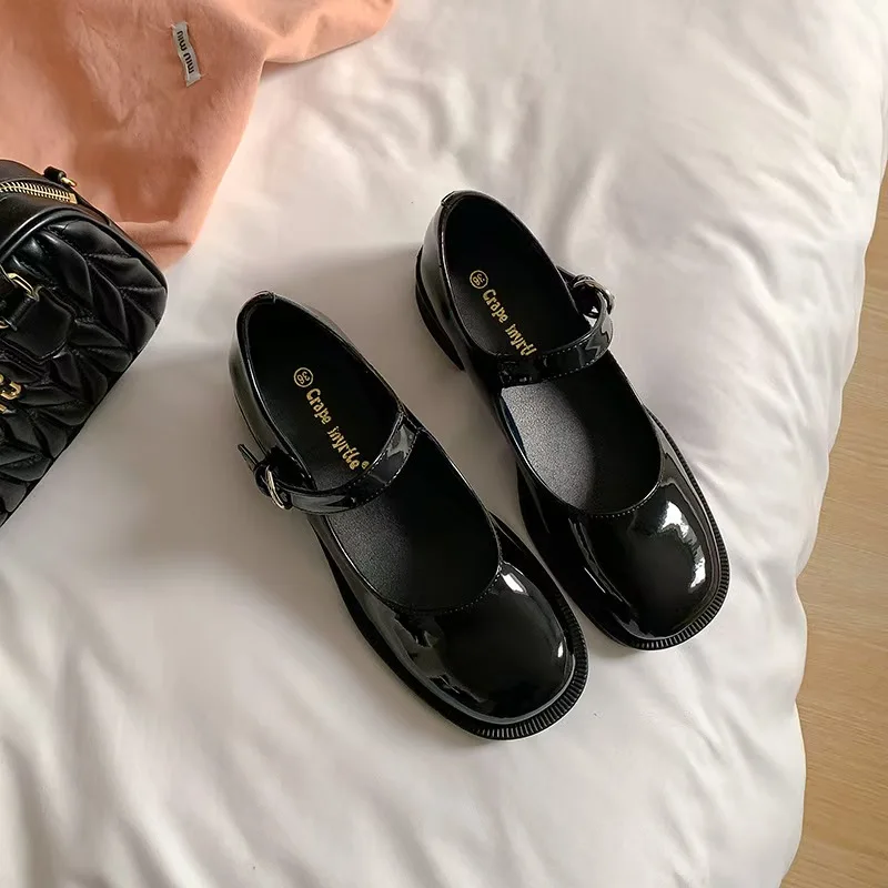 

Femme Luxury Black Flat Shoe Women Autumn NewVintage Mary Jane Student Leather British women shoe lolita
