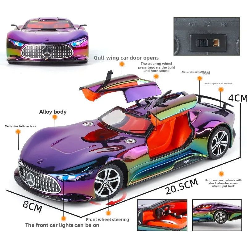 Simulation 1/24 Benz Vision GT modèle de voiture en alliage avec son lumière rétractable enfants garçon moulé sous pression jouet véhicule cadeau Miniature Voiture