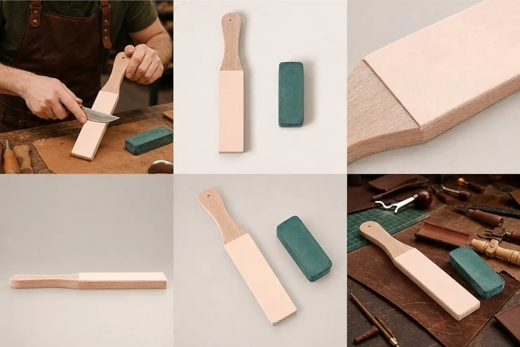 2Pcs Dual-Surface Honing Strop Board Made of Wood and PU with Ergonomic Handle Ideal for Razor Sharpening Leatherwork