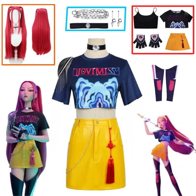 

Movie Anime KPop Demon Hunter Superstar Mira Cosplay Costume Mira Wig Full Set Girl Group Sexy Suit Women Halloween Roleplay