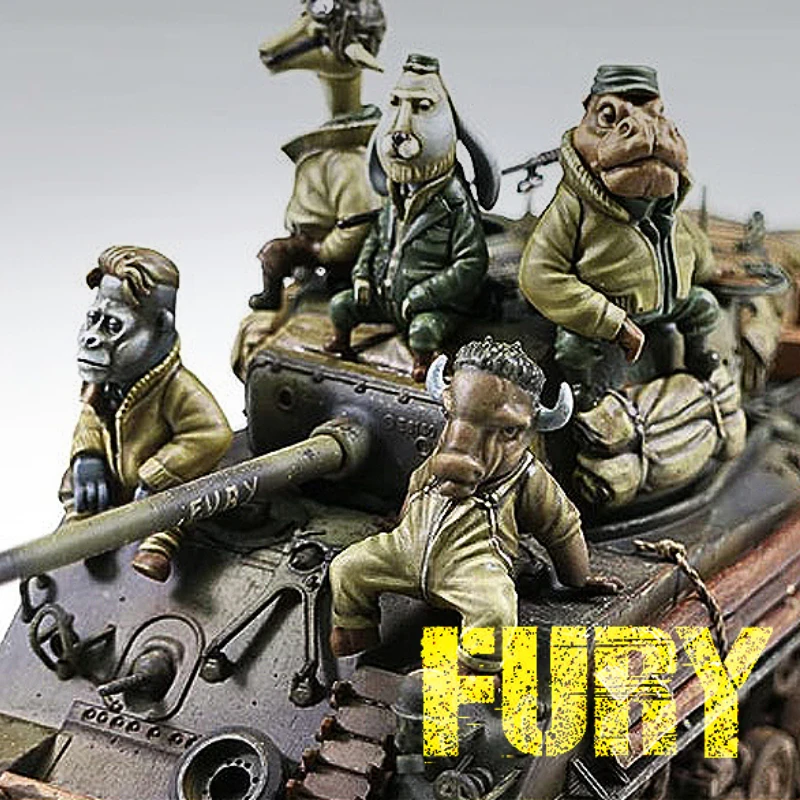 1/35 Scale Fury Animal Edition US Armored Troopers Five Resin Soldiers No Tanks Unassembled and Unpainted Model Figure Kit Toys