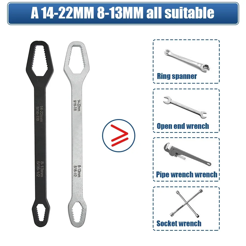 Oauee 8-22mm Universal Torx Wrench Self-tightening Adjustable Ratchet Wrench Torque Board Double-head Multipurpose Spanner Tools