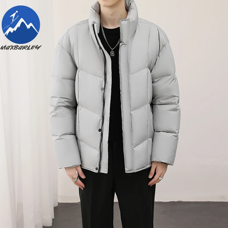 Maxbarley Men Down Jacket 2025 Premium Stand Collar Korean Style Fashion Warm Puffer Jacket Street Style Lightweight Winter Coat