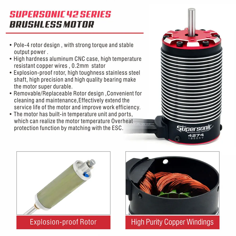 SurpassHobby Rocket-RC Supersonic V2 Brushless Motor 4268 4274 4282 4292 5mm Shaft Temp port for 1/8 1/7 RC Racing Car RC Part