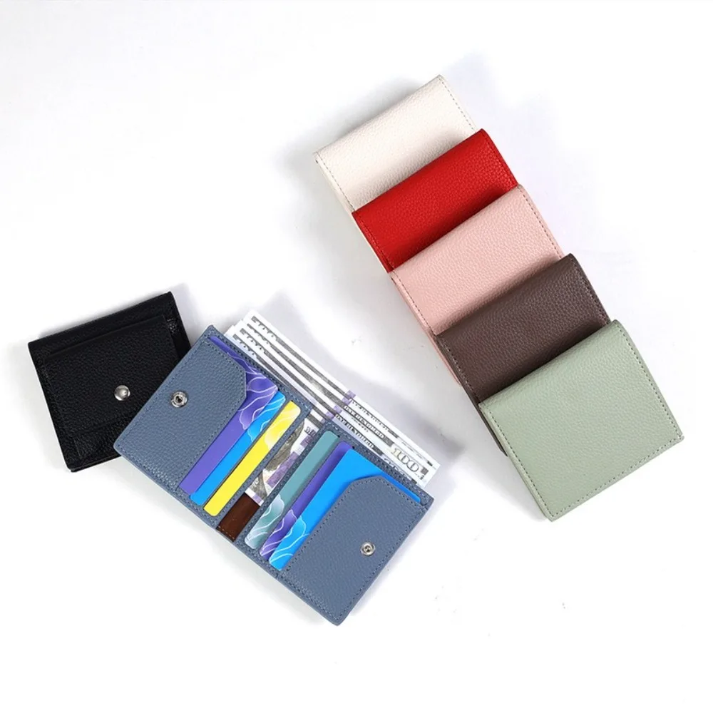 New PU Leather Small Wallet Multi-Cards Coin Purse Credit Card Bags Solid Color Short Wallet Women