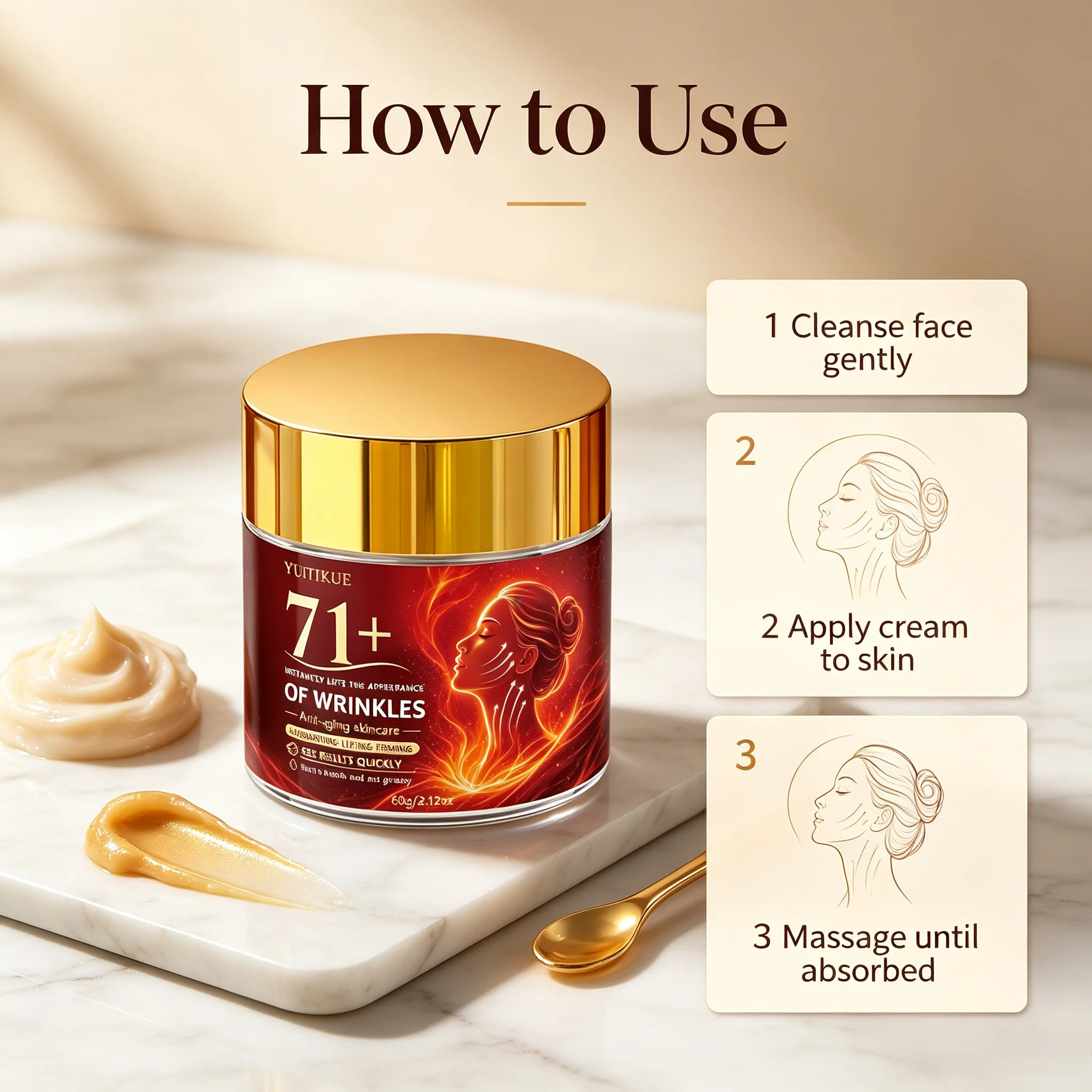 YUITIKUE 71+ Anti Wrinkle Face Cream 60g Hydrating Lifting Firming Anti Aging Facial Cream Absorb Fast Non Greasy Skin Care