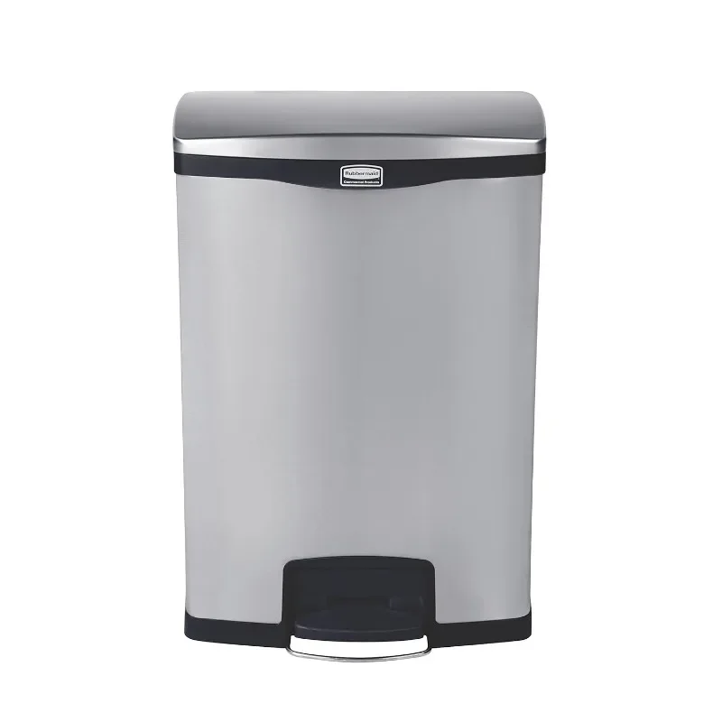 Commercial Products Slim Jim Front Step-On Trash Can, Stainless Steel, 24 Gallon, Black, Indoor/Outdoor Waste