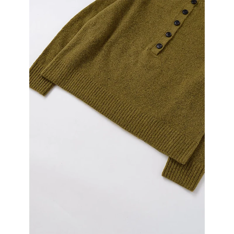 New Women Long Sleeve Round Neck Mid-Green Knit Sweater Casual Loose Spring Autumn Pullovers Chic Lady Tops view 4