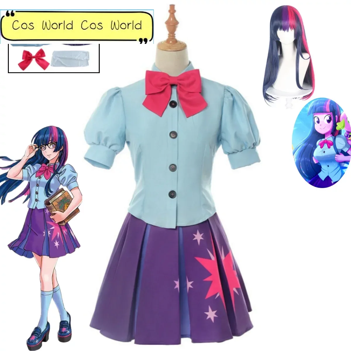 

Twilight Sparkle Costume Human Dress Cosplay Costume Sailor Shirt Short Dress Halloween Carnival Party Uniform Set