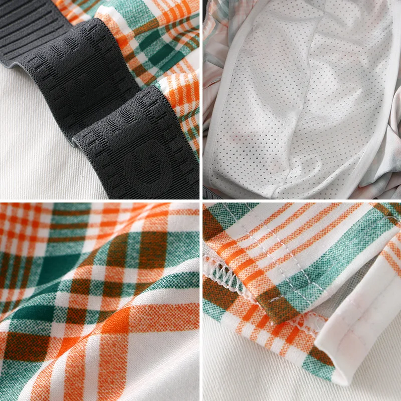 대형 화살표 바지 남성 폴리 에스터 격자 무늬 복서 반바지 느슨한 얇은 남성 속옷 Homewear 통기성 편안한 팬티 옴므