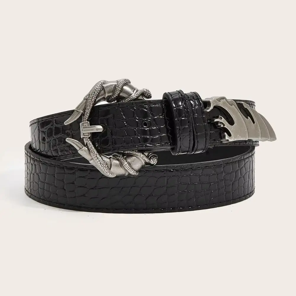 Fashion PU Leather Double Snake Belt Irregular Subculture Women Belt Metal Hip Hop Y2K Rivet Belt Unisex