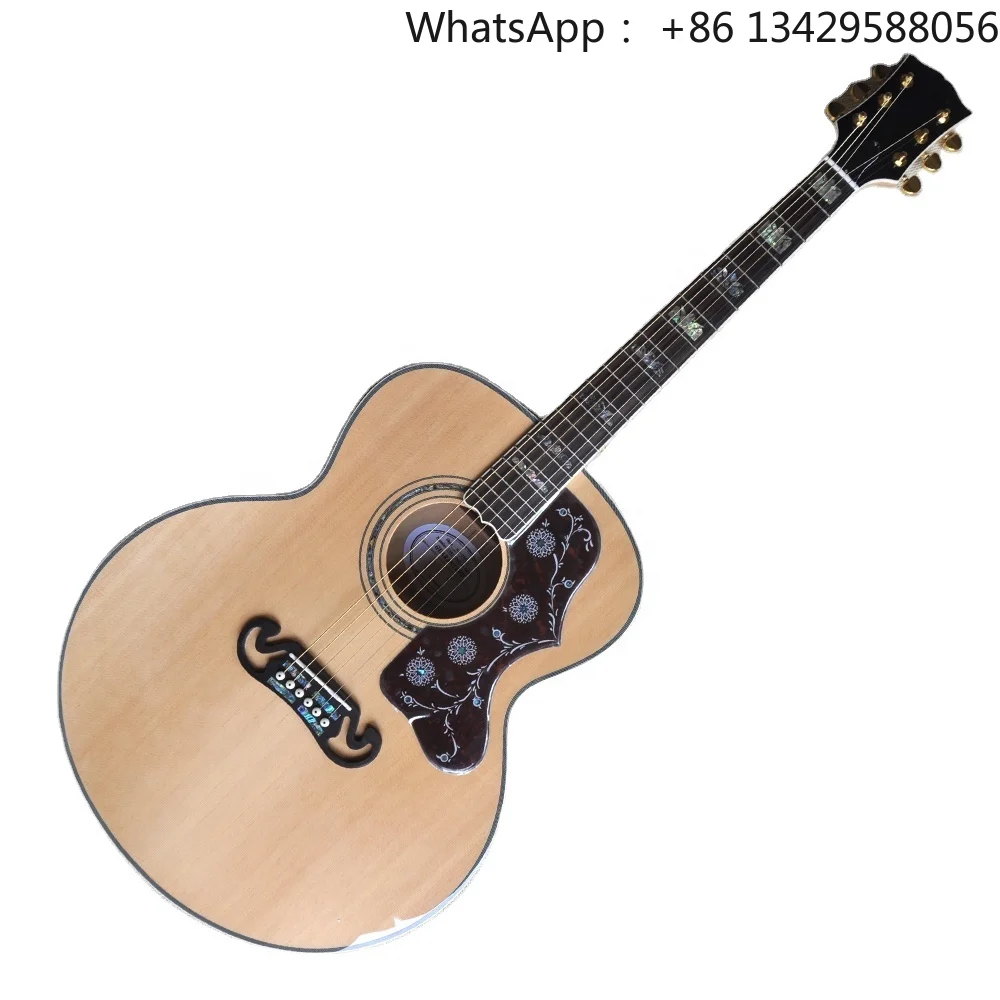 Flyoung Natural Wood Color 43 Inches Acoustic Guitar SJ200 Model Top Solid Flame Maple Back and Side