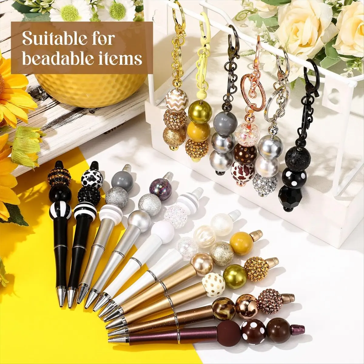 *Great 100 Pcs 20mm Beads for Pens Rhinestone Beads for Pens Beadable Keychains DIY Craft Pen Jewelry Making Supplies