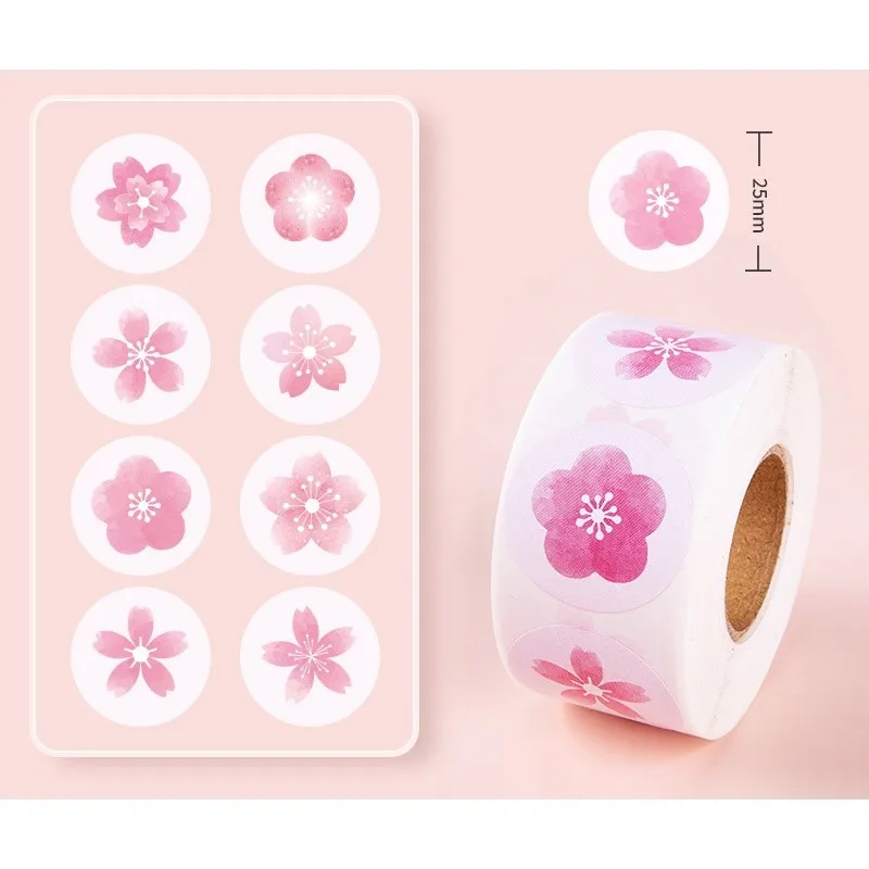 500Pcs/Roll Spring Sakura Round Seals - Self-Adhesive Labels for Rewards & Decor - Flower Stickers AnimeWorlds Store