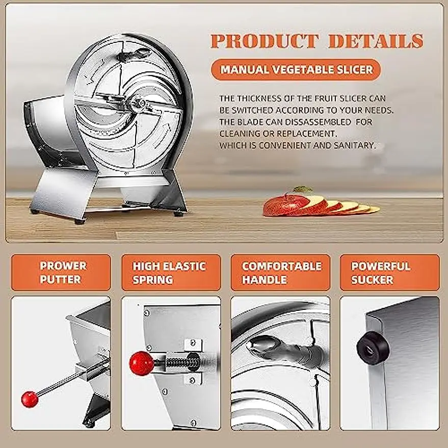 Manual Fruit Slicer, 0-15mm Adjustable Thickness Vegetable Cutter Slicer Stainless Steel Food Chopper