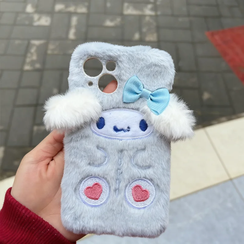 Kawaii سينامورول بلدي ميلودي ثلاثية الأبعاد أفخم جراب هاتف لينة فروي بولي TPU غطاء مقاوم للصدمات لطيف الكرتون المضادة للخدش المشجعين مفاجأة هدية