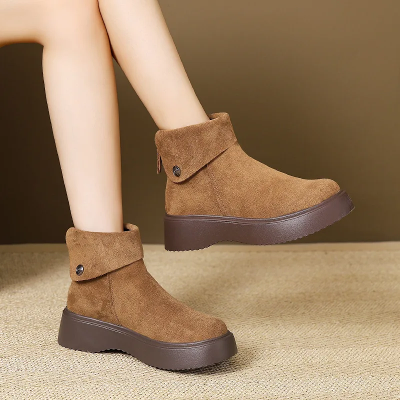 

Thick-soled Snow Boots for Women2025Autumn/Winter New Style Fleece Warm Short Boots for Height-increasing Fashion Boot for Women