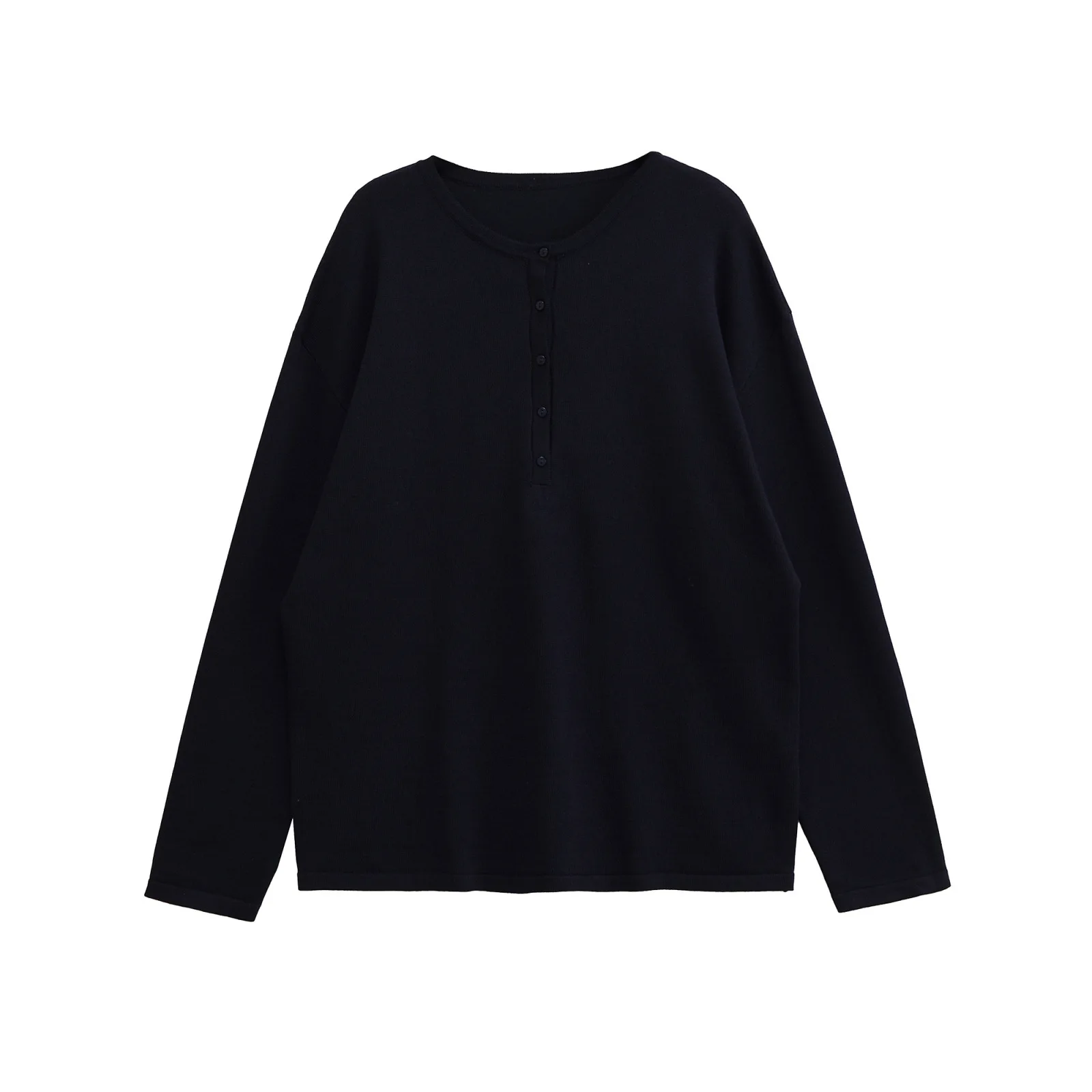 

Women's Knitted Sweater Pure Color Button Decoration Long Sleeve Round Neck Pullover Autumn Fashion Casual Top G866676F