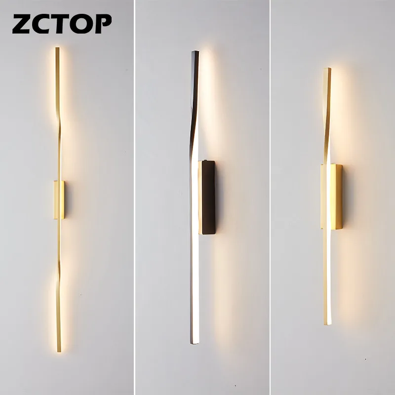 LED Long strips Copper Wall Sconces Minimalist Modern Bedroom Bedside Living Room Background Decor Wall Light Aisle Lamp Fixture