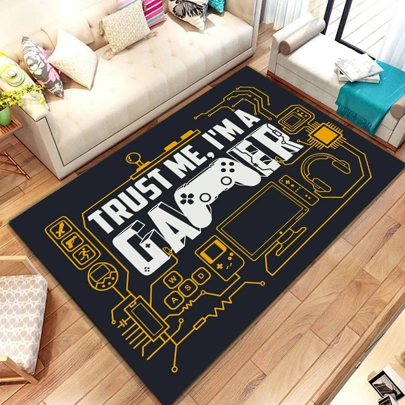 Gamer Carpet Funny Black Game Controller Mat for Children Soft Rug Boys Room Gaming Anime Gamer Chair Rug Large Rug Living Room