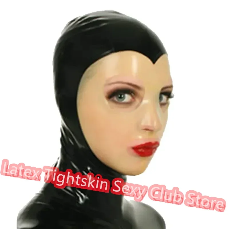

Latex Hood Rubber Masks Black with Transparent Sexy Headgear Rear Zip Customized 0.4mm Halloween Cosplay Costumes for Men Women