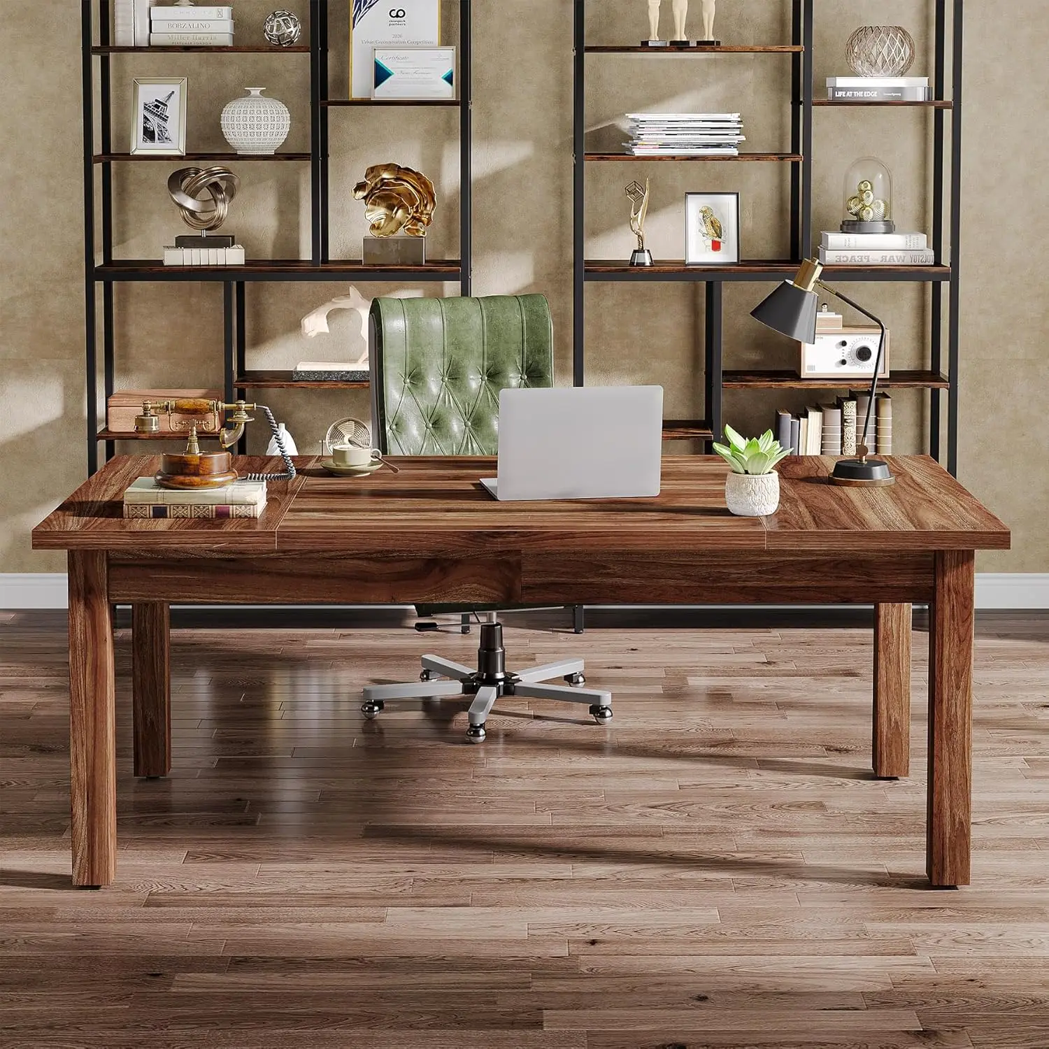 Wood Farmhouse Office Computer Desk, Working Study Desk para 1-2 pessoas, 70 "grande mesa executiva