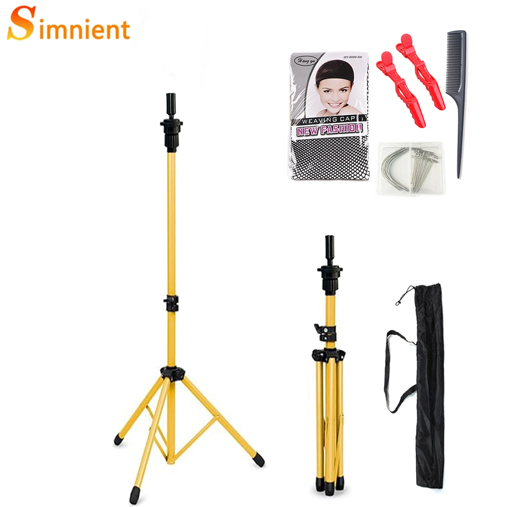 Wig Stand Tripod Mannequin Head Stand Adjustable Holder For Cosmetology Hairdressing Training With Caps T/C-Pins Comb Hair Clip