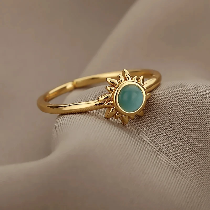 Mode Opal Fingerringe für Frauen Edelstahl verstellbare Paar geometrische Ring handgemachte ästhetische Schmuck Geschenk Anillos