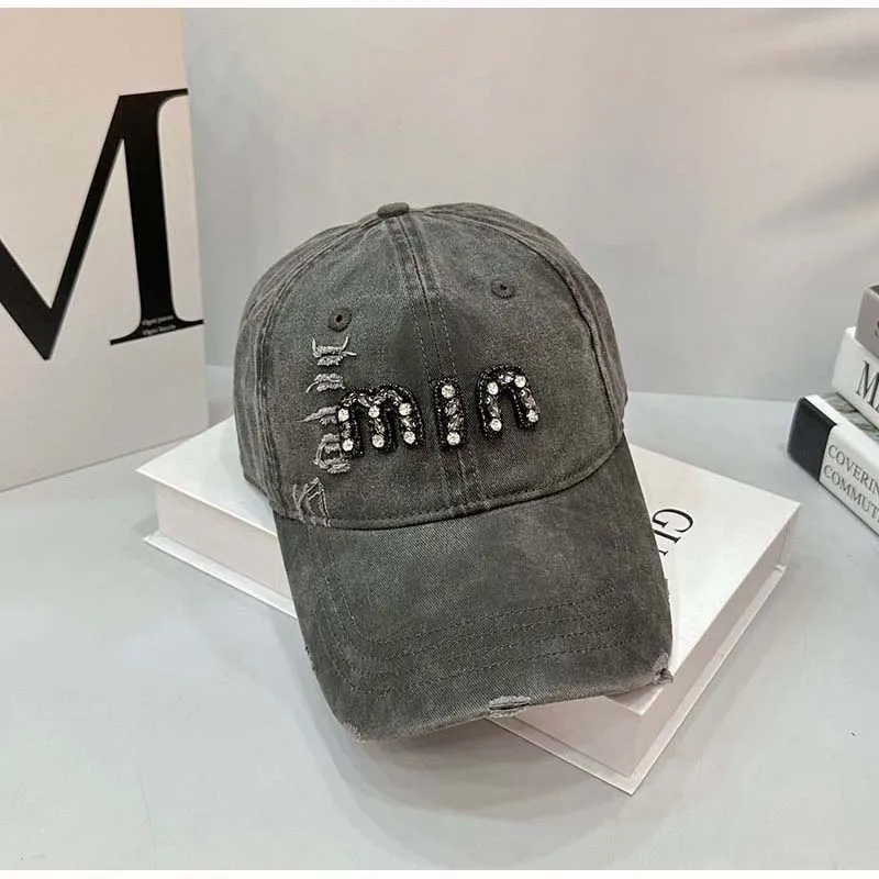 

Бейсболка в американском стиле с кристаллами, модная кепка Snapback для женщин, вентилируемая кепка для кампуса, джинсовая кепка с козырьком для мытья кислоты