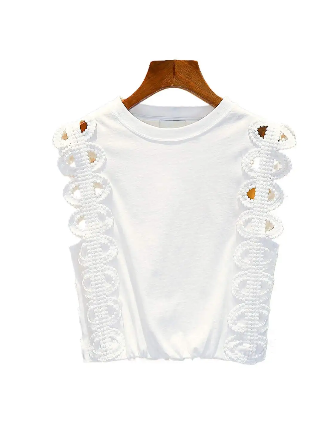 

S Home Nan You High End Women's Summer Casual Design Hollow out Tank Top T-irt Women's Faion Commute Sle ort Sve