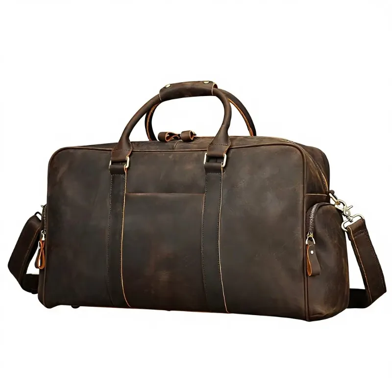 Leather Crazy Horse European and American Retro Large-capacity Fitness Bag Short-distance Carry-on Luggage