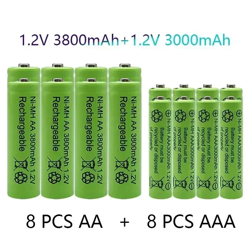 Rechargeable battery 1.2V AA 3800mAh NI-MH+AAA 3000mAh Rechargeable NI-MH 1.2V AAA battery