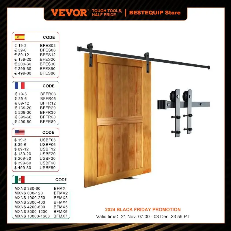 VEVOR 8FT Sliding Barn Door Hardware Kit 330 LBS Loading Heavy Duty Barn Door Track Kit for Single Door Fit 3.7-4.3FEET Wide