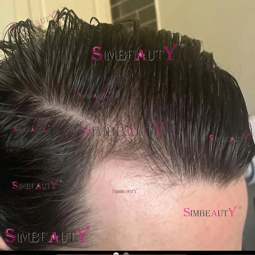 

Необнаружимые 80% Плотность Супер Тонкая Кожа 0,02 мм Натуральный Черный Серый 1B10 1B40 Человеческие Волосы Мужской Парик Капиллярные Протезы Мужская Система