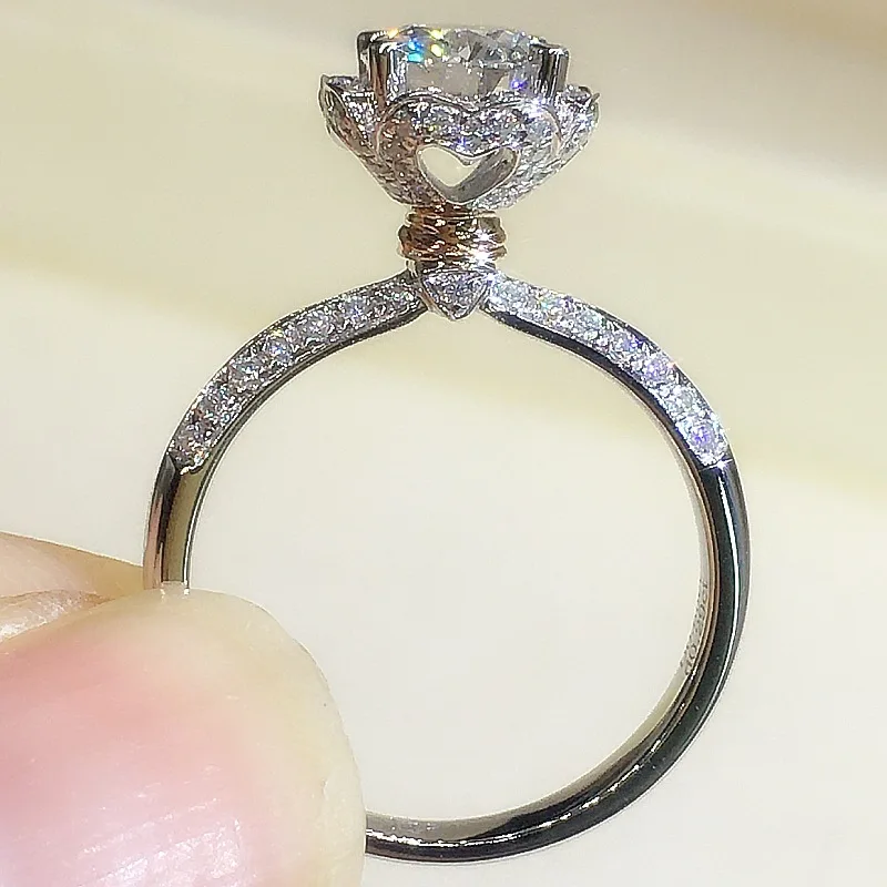 

18-каратное белое золото, модное обручальное кольцо с четырьмя зубцами для женщин, 1-каратное обручальное кольцо с бриллиантом, женское кольцо для невесты, подарок на день Святого Валентина для девочки