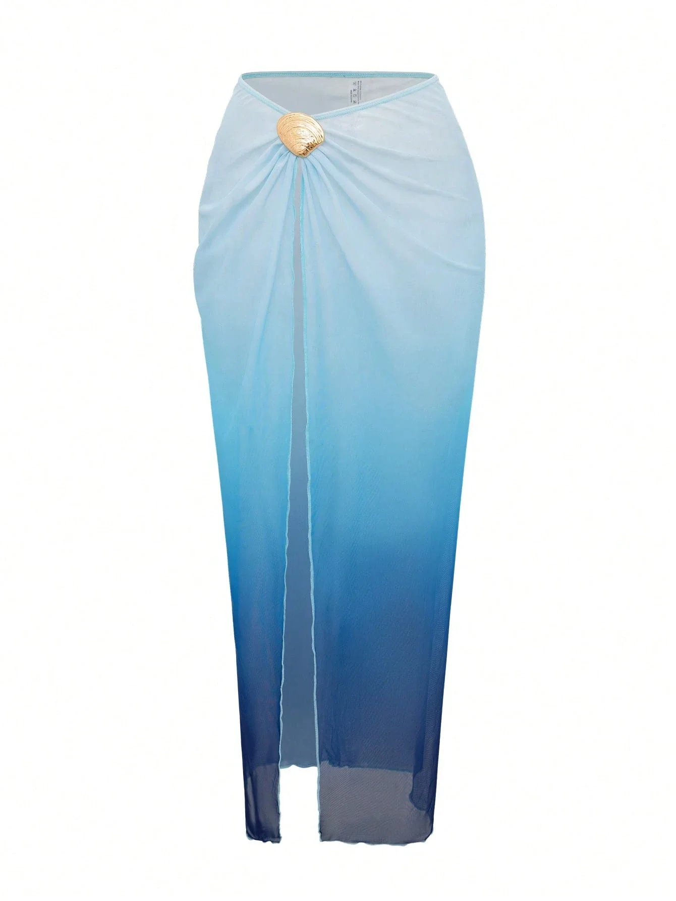 

Женская юбка-накидка из прозрачной сетки с эффектом омбре синего цвета, с застежкой-ракушкой и боковым разрезом для пляжного отдыха