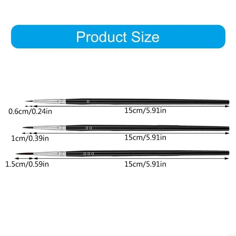W89C 30 piezas 3 tamaño pincel pintura fina #0 #00 #000 pintura cabello nylon pincel diminuto pintura pintura